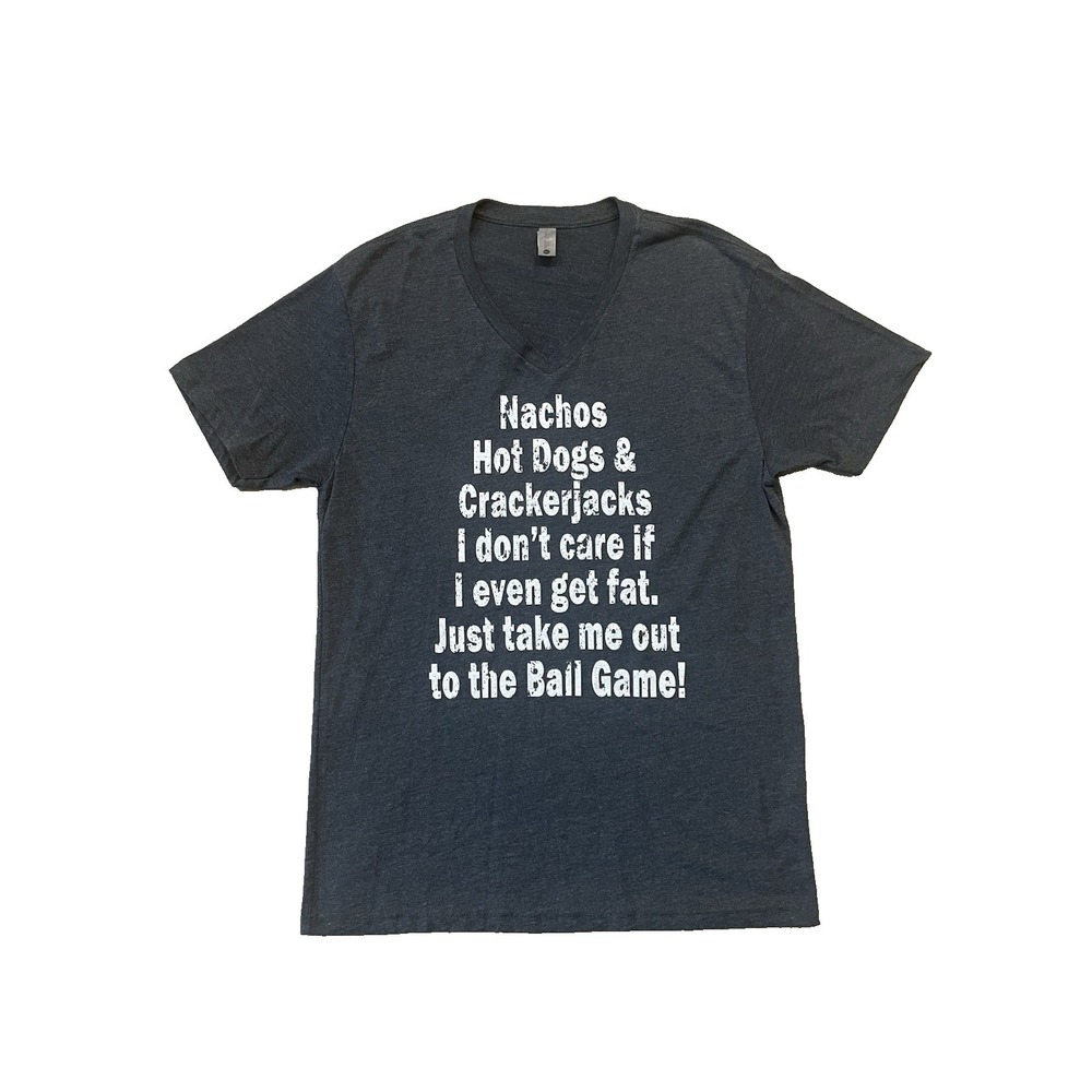 Women's Take Me Out To The Ballgame T-Shirt Gray V Neck Cotton Sz X Large